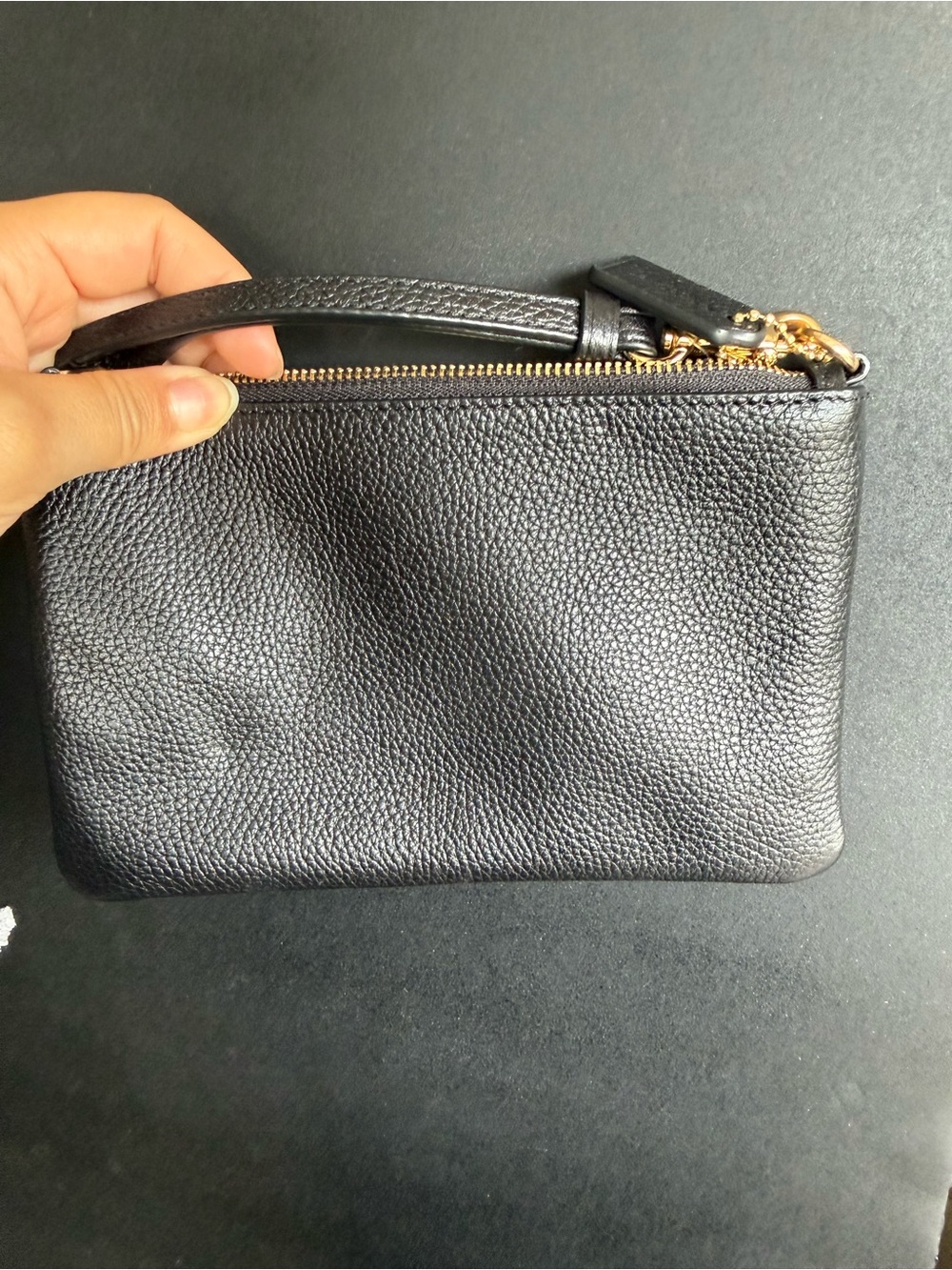 Coach Black Pebbled Leather Wristlet with Gold Hardware - Picture 2 of 2